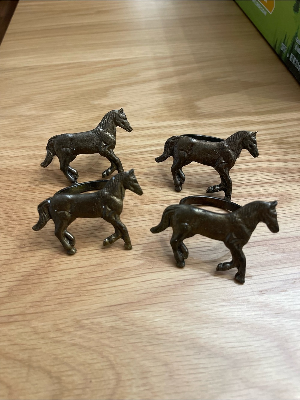 Vintage Cast Metal Horse Napkin Ring Set